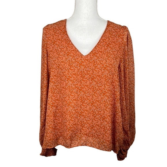 Astr Tops - ASTR Boho Rust Ditsy Floral V-neck Long Sleeve Top Size Medium